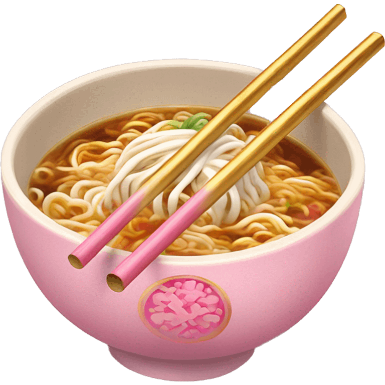 traditional ramen, pink and gold bowl, gold chopsticks emoji