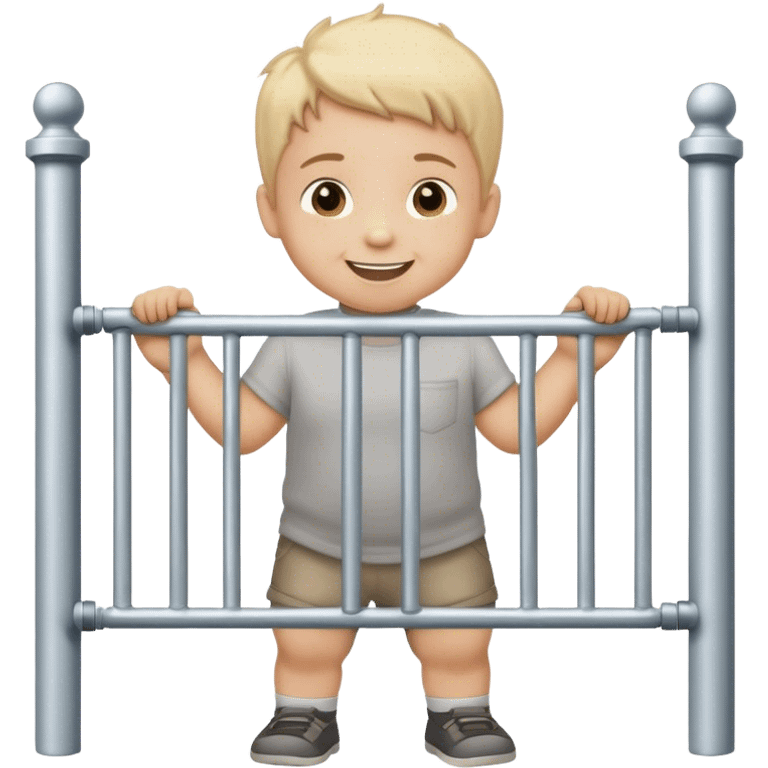 smiled toddler boy holding bars' gate emoji