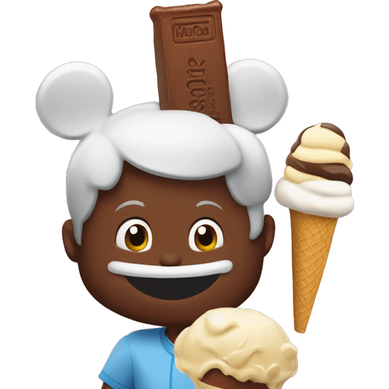 Disney adults with Mickey Mouse ears and an Mickey ice cream premium bar emoji