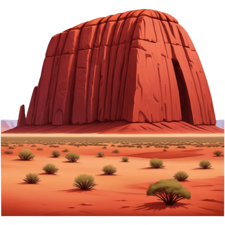 Cinematic Realistic Uluru Landmark Emoji, showcasing the massive, red monolith rising from the desert rendered with rich textures and warm, dramatic lighting. emoji