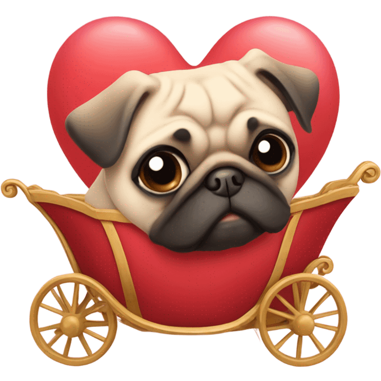 Pug riding a heart shaped carriage emoji