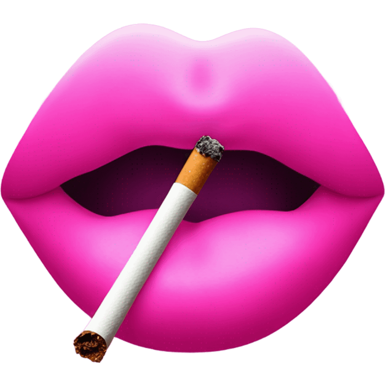 Neon pink lips are blowing smoke, and a cigarette is in her mouth emoji