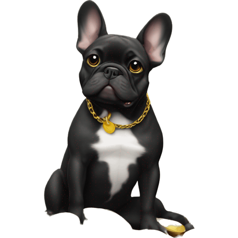 Black-and-tan French bulldog sitting on gold coins emoji