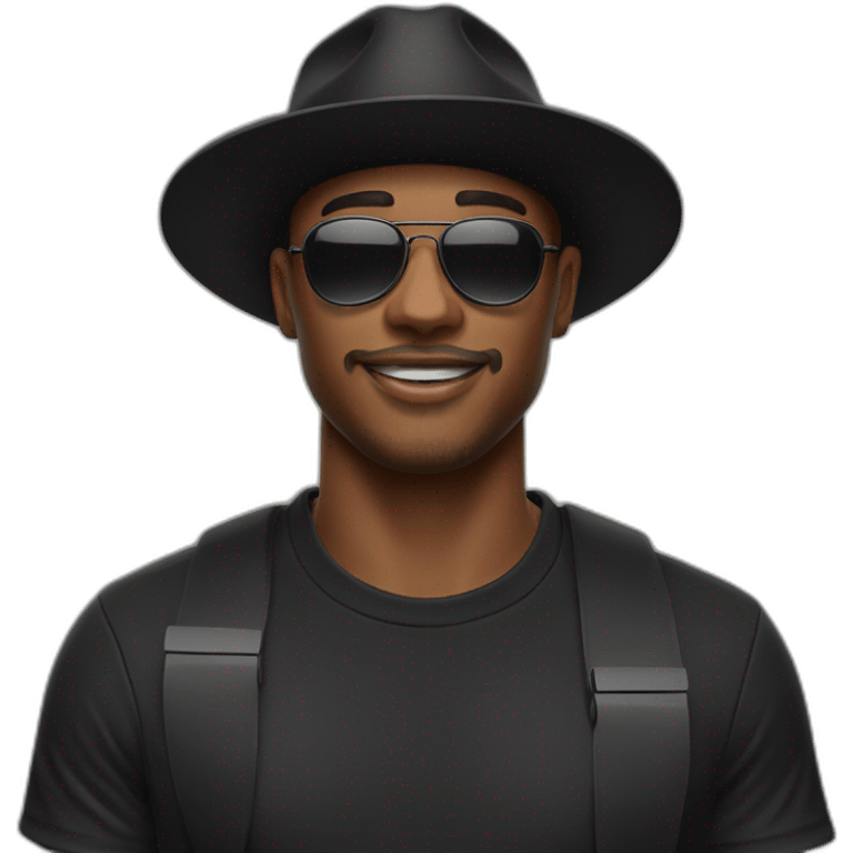 cool designer with black hat and airpods with no bread emoji