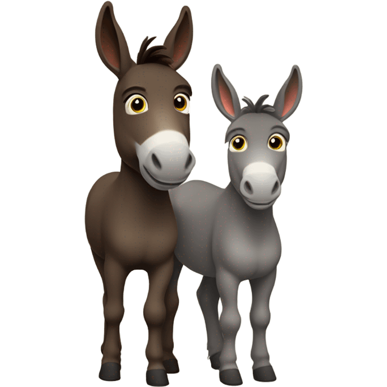 A pair Donkeys standing side by side dark brown full body emoji