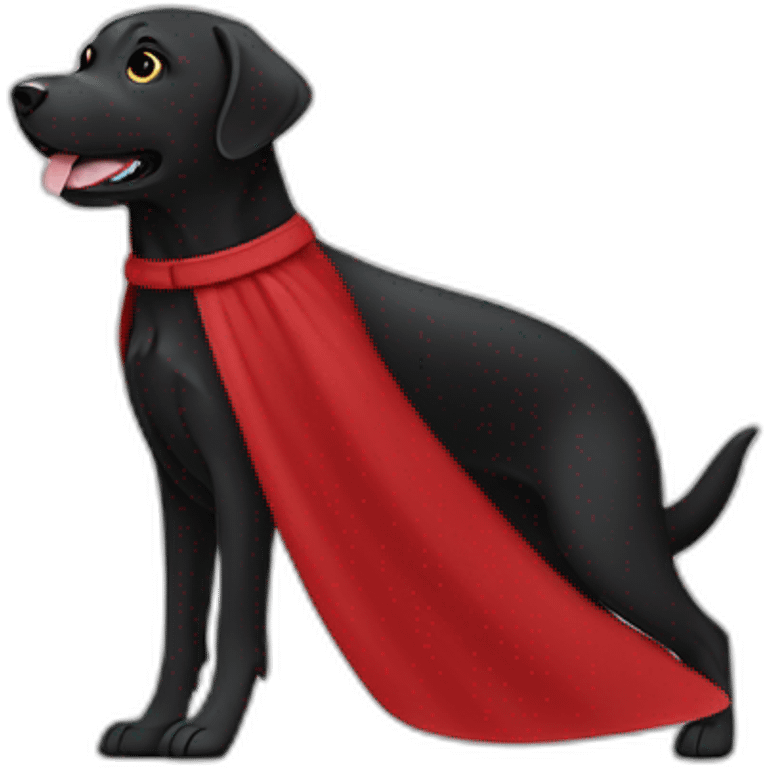 Un labrador noir qui vole avec une cape rouge emoji