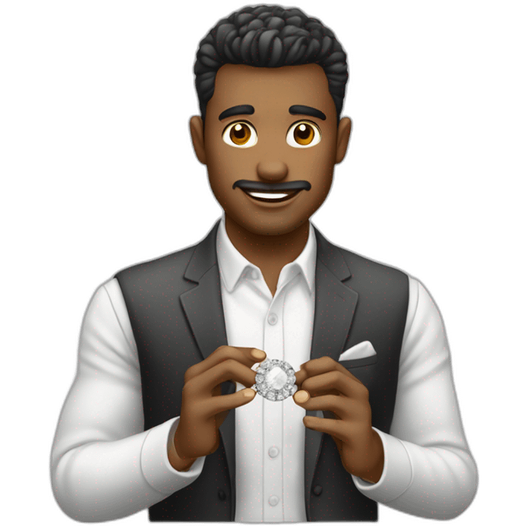 hombre blanco mostrando un anillo de diamantes emoji