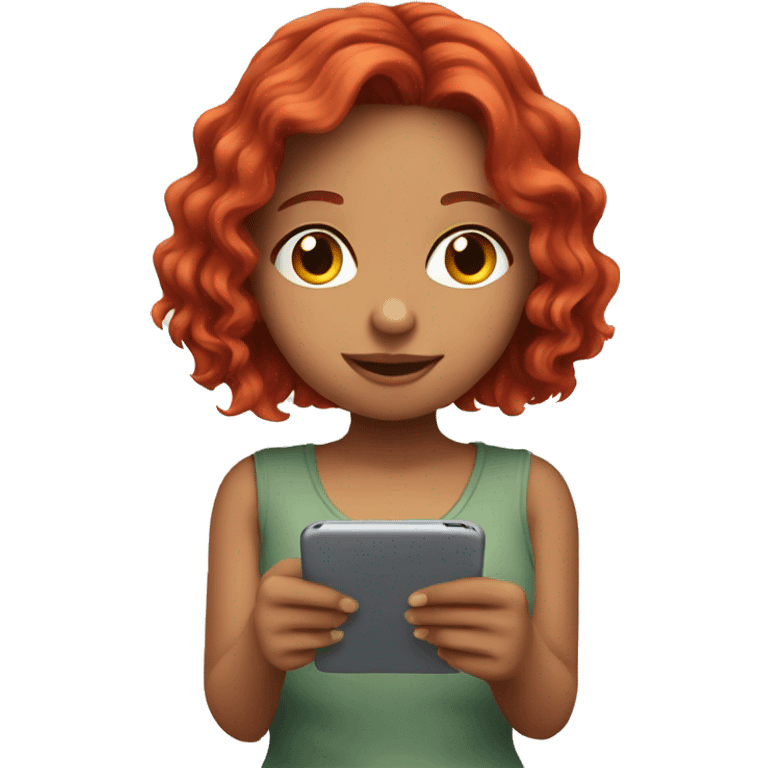 short cute girl with red hair texting her boyfriend  emoji