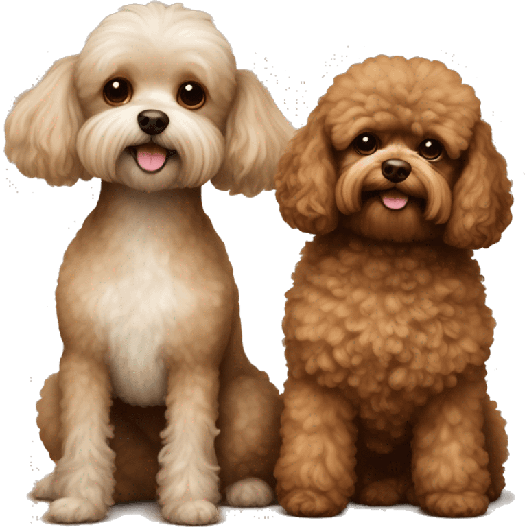 Brown toy poodle and light brown shitzu happy together emoji