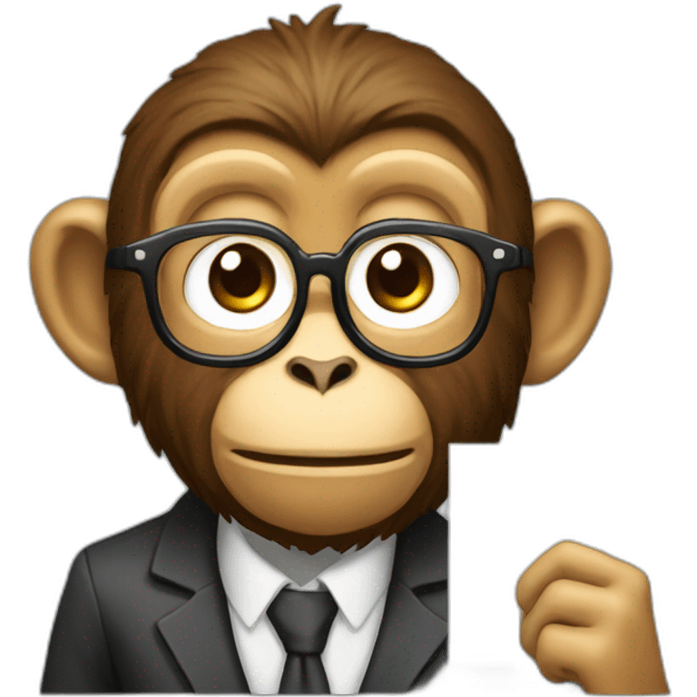 monkey professor with glasses and beard and mustache and suit holding a sign with like emoji