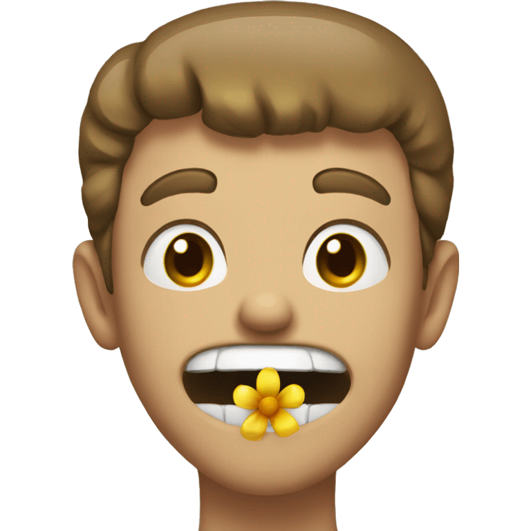 Guy with a flower in his teeth winking emoji