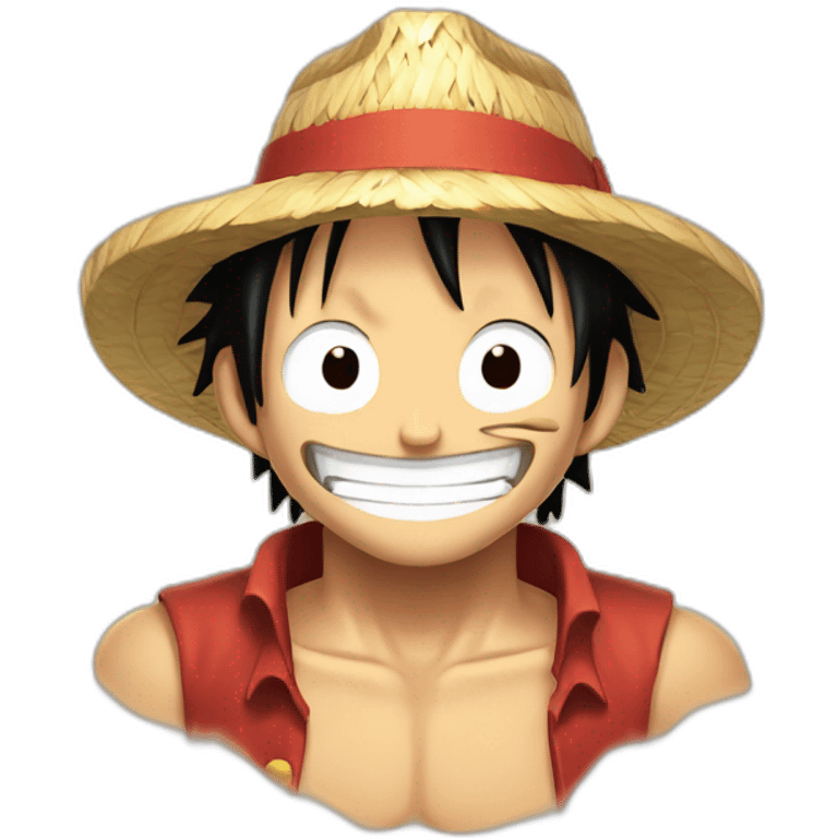 Luffy with his straw hat and his scar at the bottom of the right eye smiling with closed eyes emoji