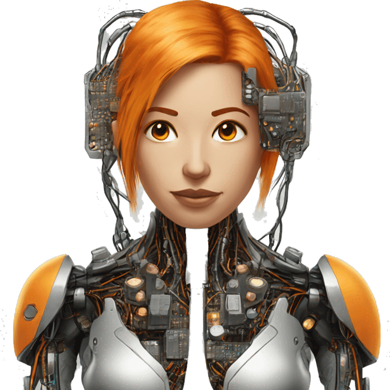 Head Female cyborg orange hair and circuits emoji