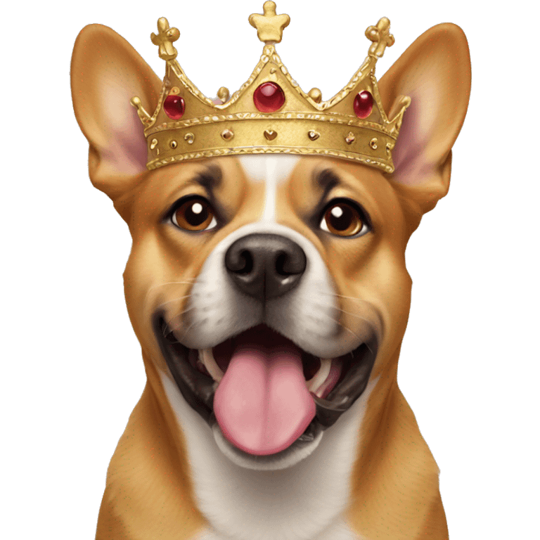 Dog wearing crown with tongue out emoji