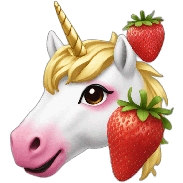 A strawberry on a unicorn emoji