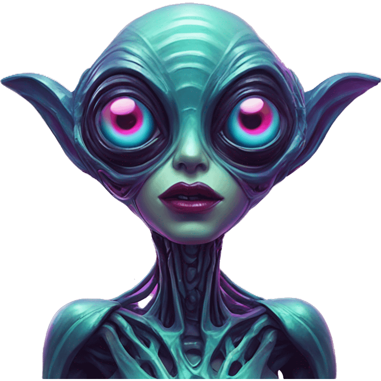 Synthwave alien in Russian style, oil paint, epic eyes, intricate lips, exquisite pose, beautiful, desirable, logical, Midsommar  emoji