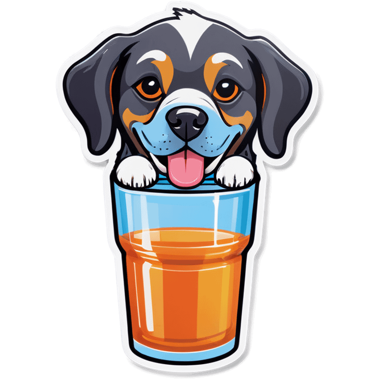 Dog drinking out of tiny glass emoji