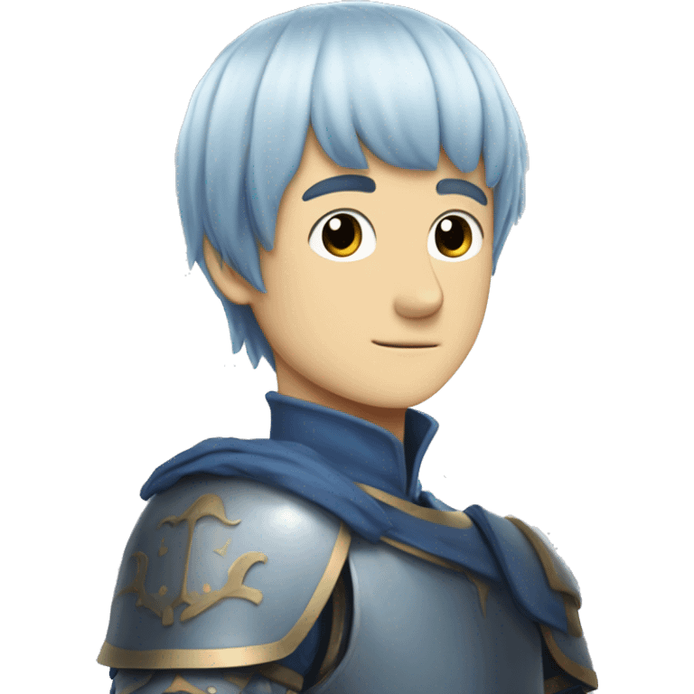 Himmel from the anime Frieren. He has blue bowl cut hair. He's white. He's a knight emoji