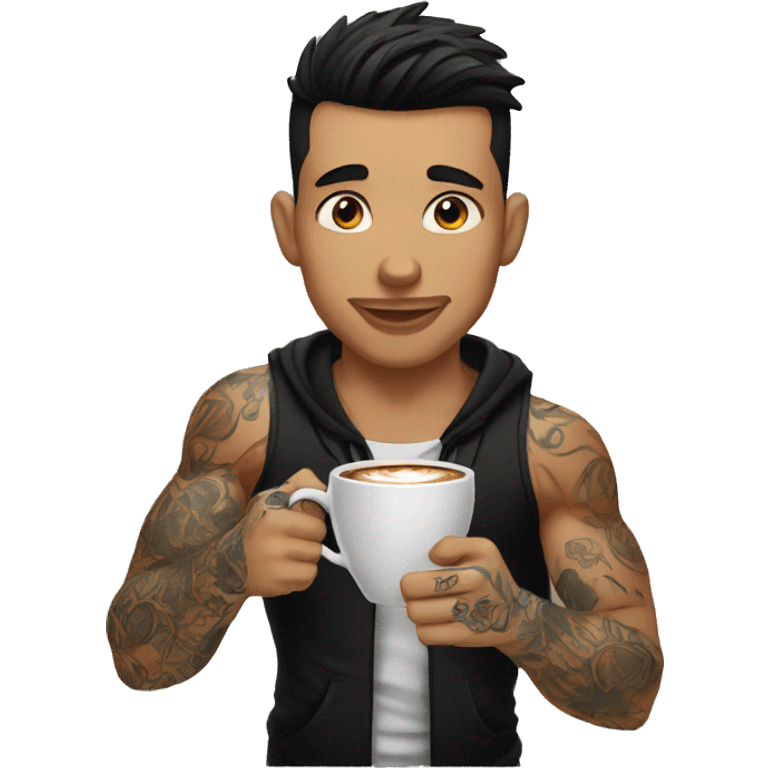 young tattooed men drinking coffee emoji