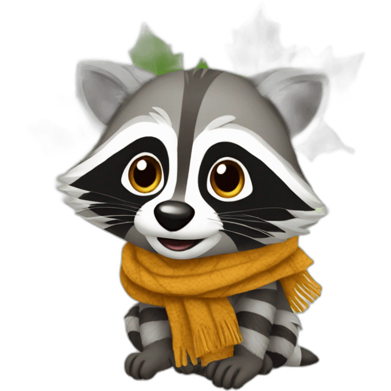 Racoon with scarf with mapple tree leave emoji