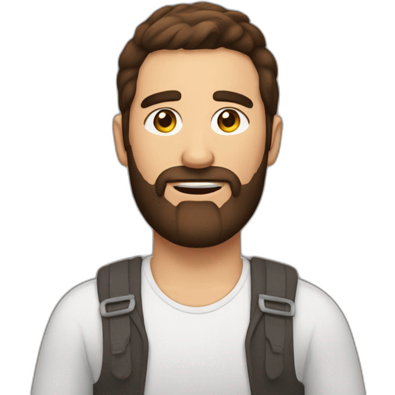 Brunette beardy man with chicken emoji