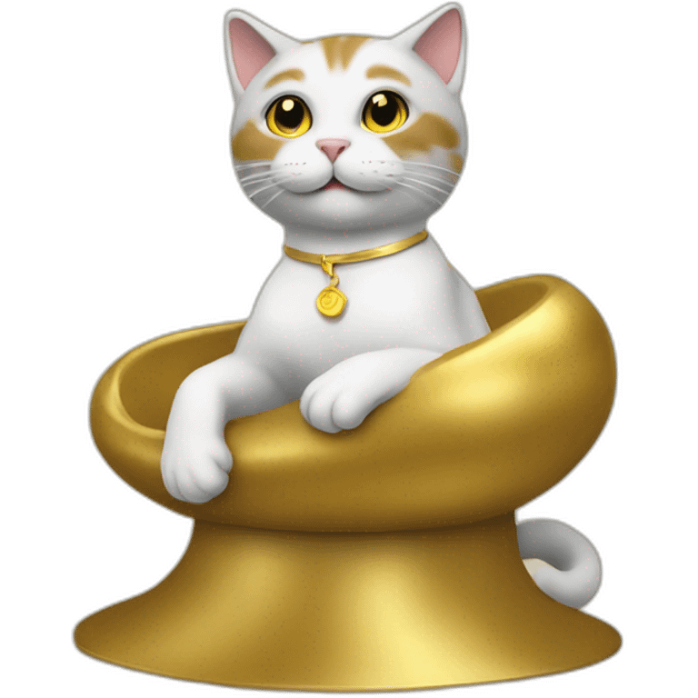 cat secretary sitting on top of the gold cloud emoji