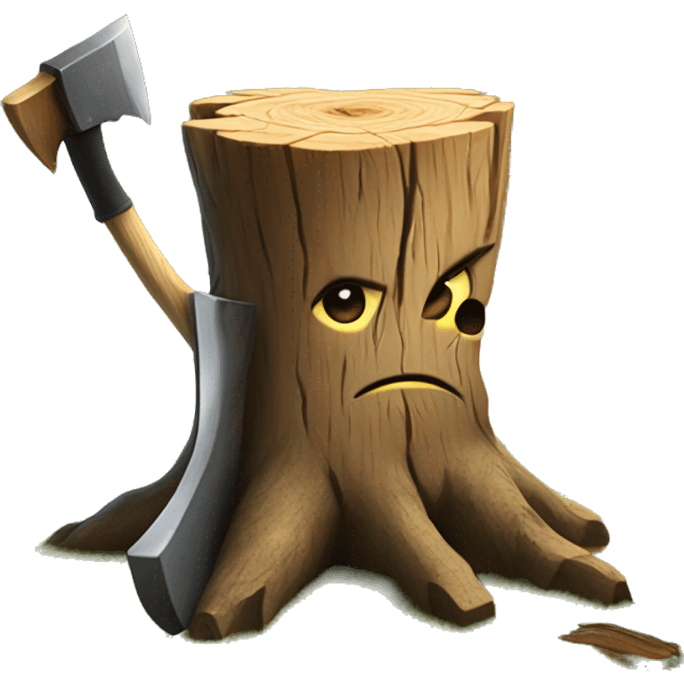 Tree stump with an axe cleaved in the top of the stump  emoji