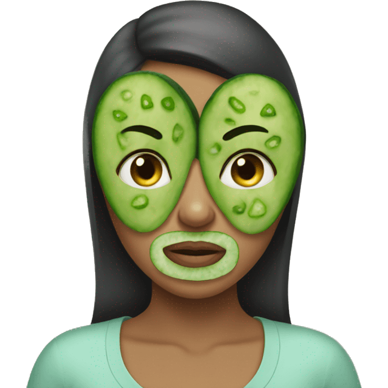 A girl wearing a mask with cucumbers on her eyes emoji