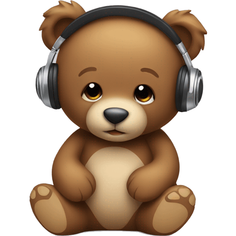 Cute teddy bear listening music emoji