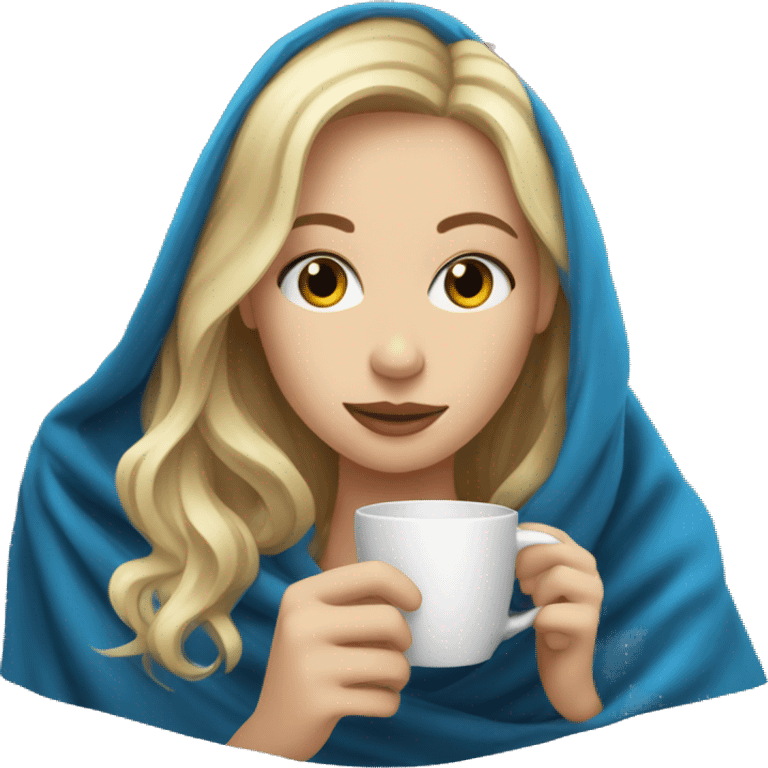 girl inside a blue blanket sipping coffee closed blonde emoji