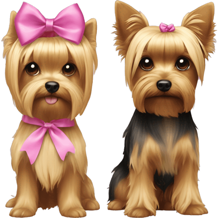 A yorkie with pink ribbon on her head, and a blonde haired girl  emoji