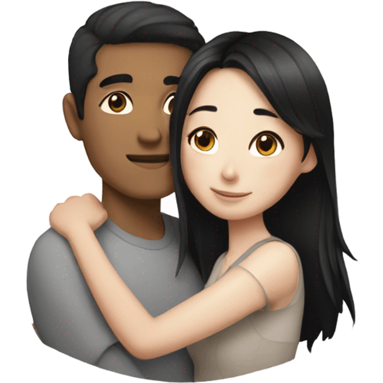 Asian man and black haired white freckled girl hugging  emoji