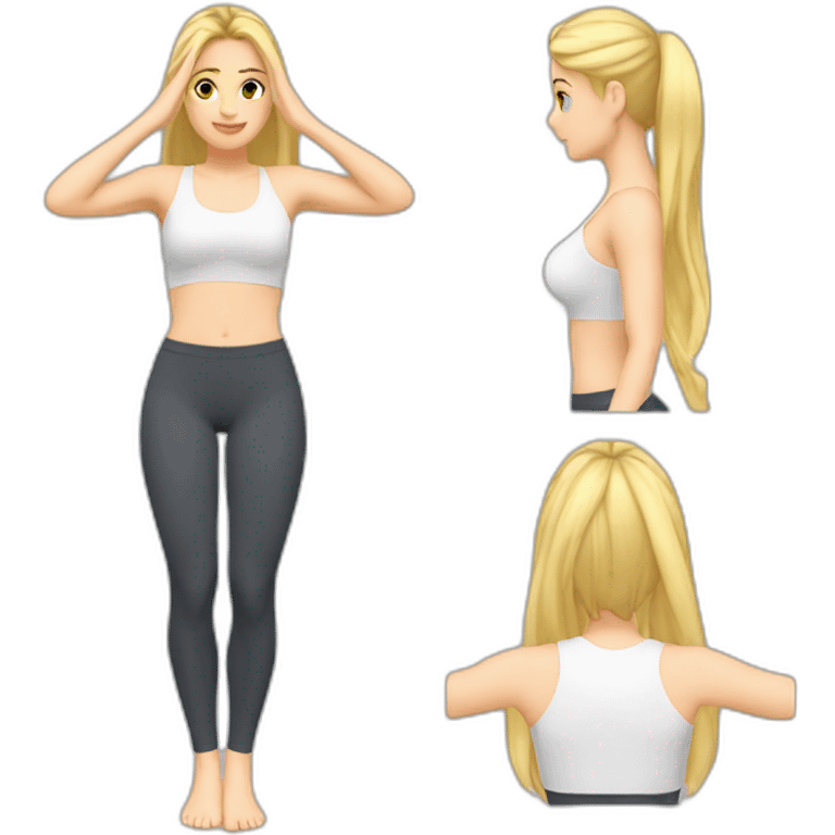 fit Caucasian woman small panties hands-in-hair pose (full body) emoji