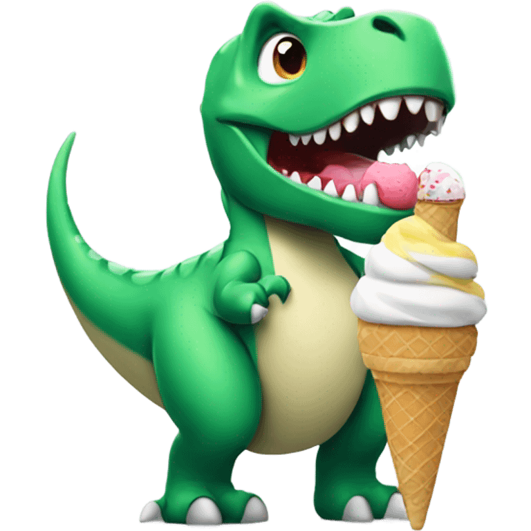 Dinosaur eating ice cream emoji