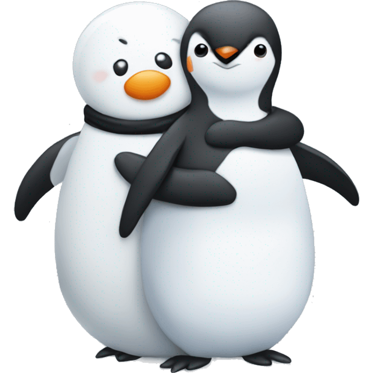 Snowman hugging a penguin emoji