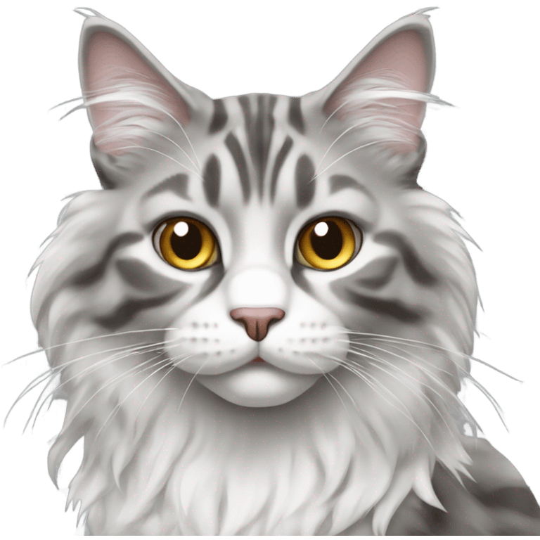 Main coon cat white gray emoji