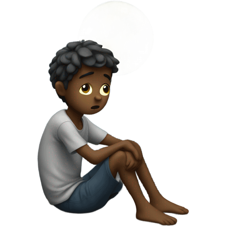 Sad boy sitting under the moon emoji