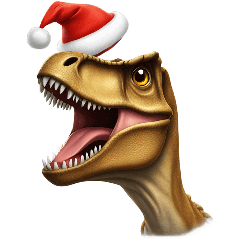 T. rex wearing Santa hat emoji