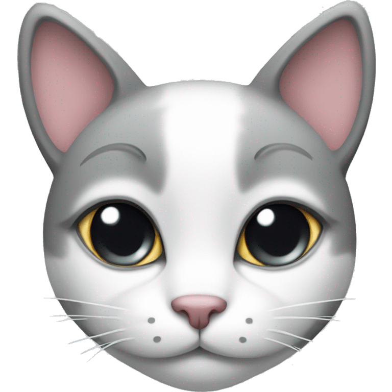 Grey and white cat face with hearts emoji