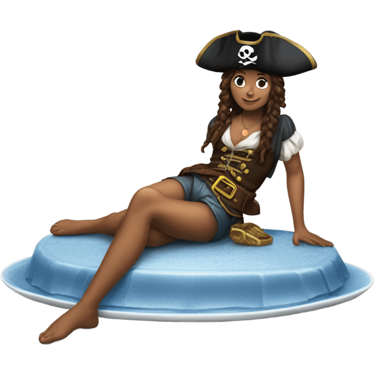 Pirate girl lying on top of platter emoji