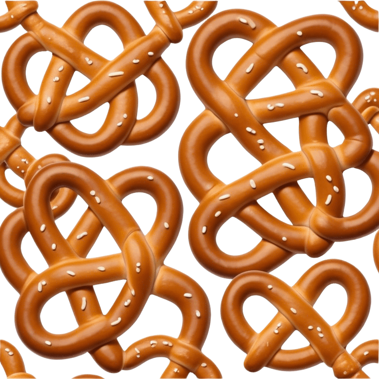 Cinematic Realistic Pretzels Dish Emoji, featuring freshly baked, twisted pretzels with a glossy, salted crust rendered with detailed textures and warm, appetizing lighting. emoji