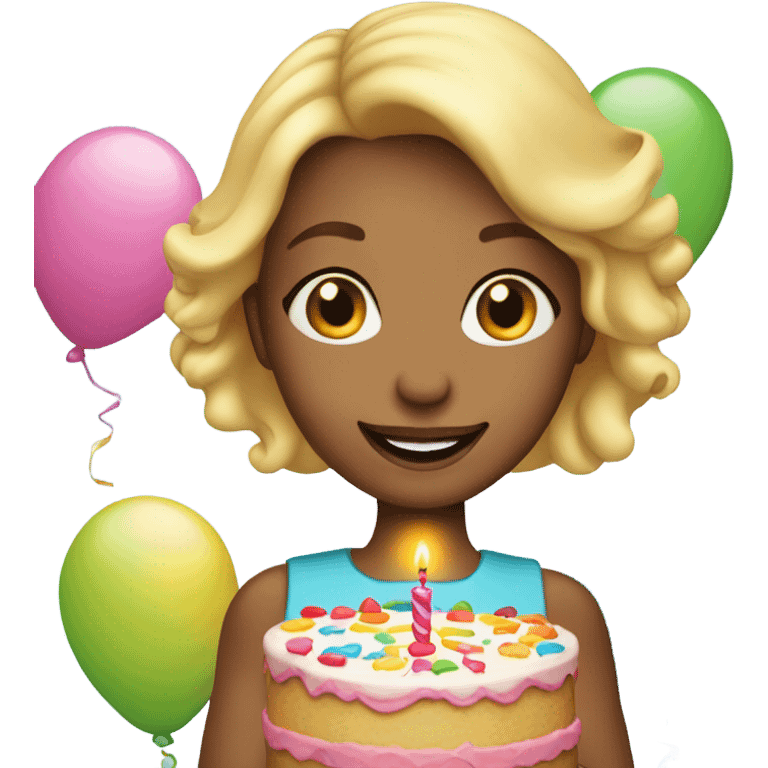 Young blonde hair girl with birthday cake emoji