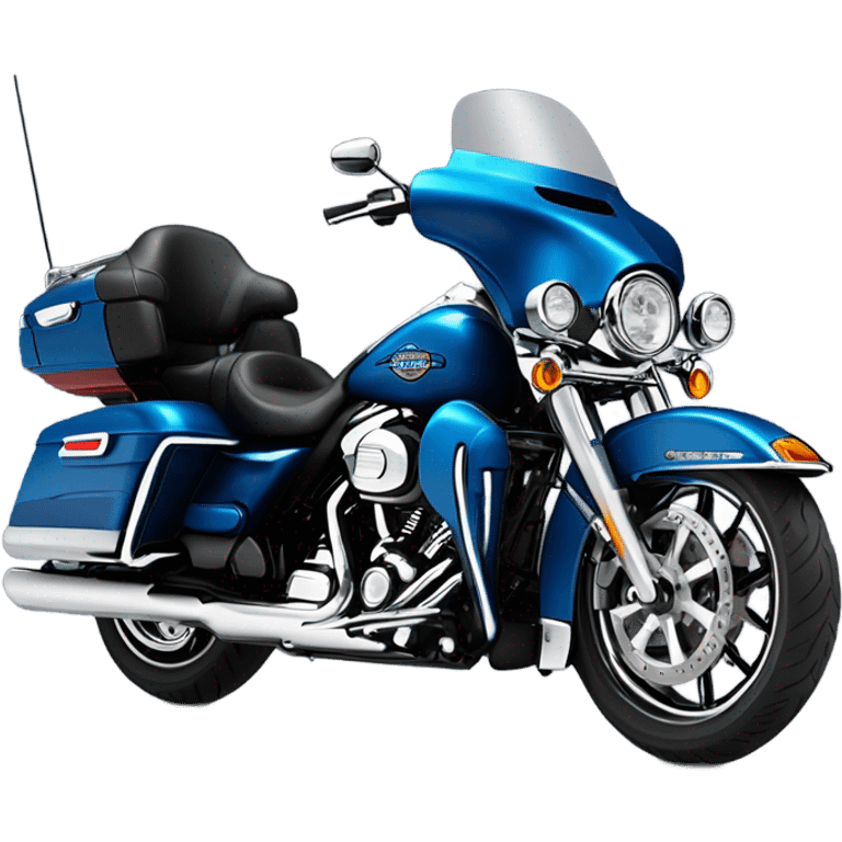 harley davidson ultra classic in big blue pearl and vivid black color scheme with recurve windshield and two shorter antennas  emoji