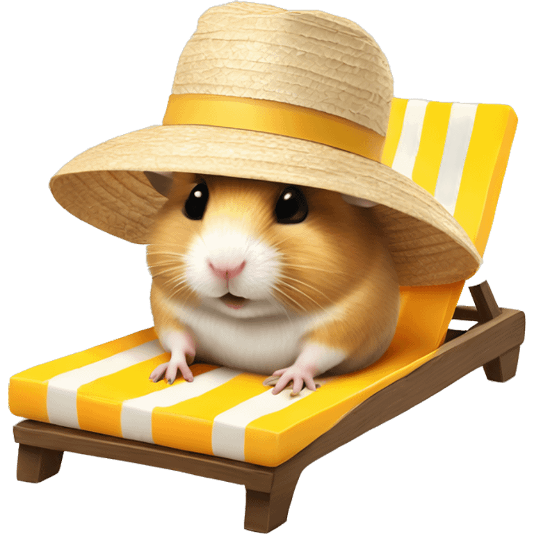 hamster with a sunhat drinking a coctail while laying in a sunbed emoji