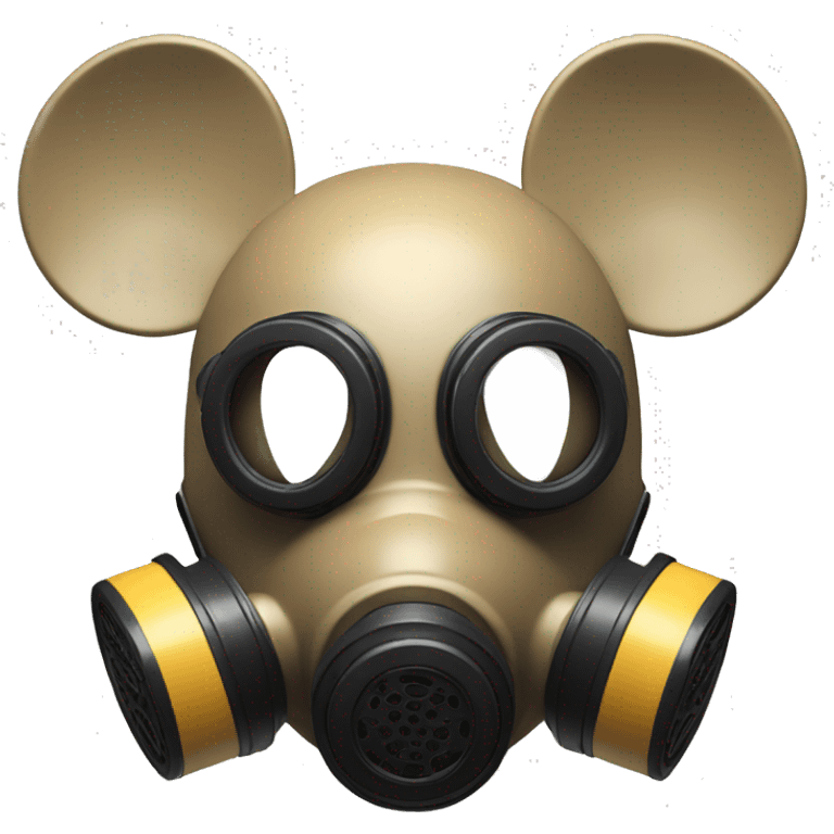 Mickey Mouse themed gas mask,black round Mickey ears on it, has a tan snout emoji