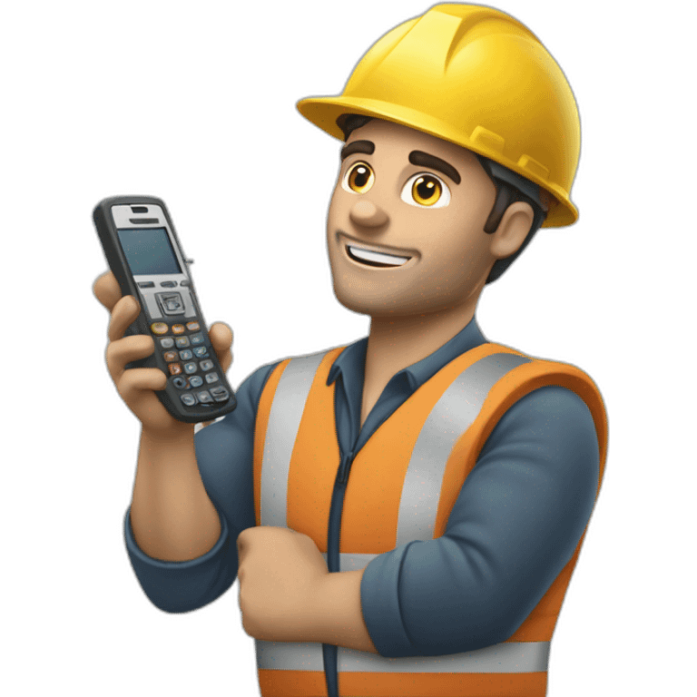 Trabajador con telefono motorola con numeros en la mano emoji