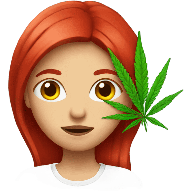 female blood red hair, with marijuana  emoji