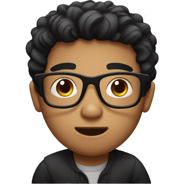 make a boy with black glasses and black hair, with a confused face  emoji