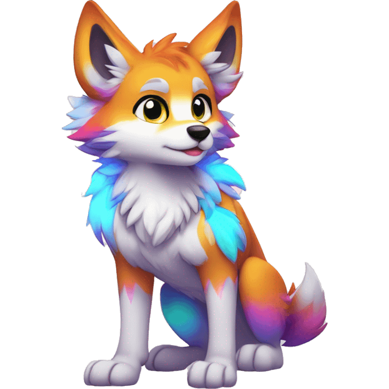 Anthro Colorful Shiny Fionbri-Falvie-sparkle-wolf-sona with neon markings full body emoji