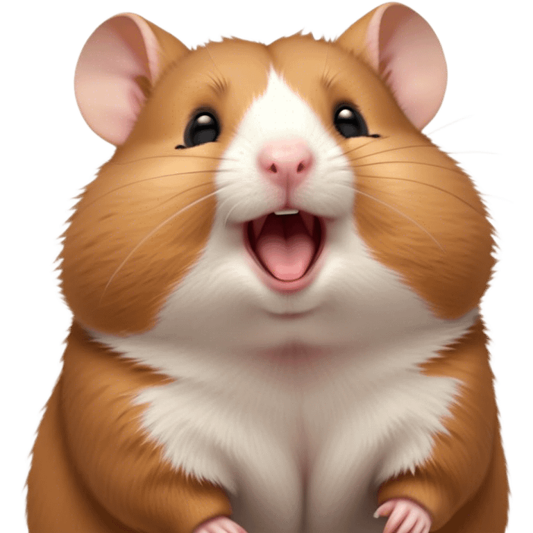 Cinematic Cute Yawning Brown Hamster Portrait Emoji, Head tilted slightly with a dramatic, wide-open yawn, showcasing a smooth, rich brown fur with tiny droopy ears, round dark eyes barely open in drowsy contentment, Simplified yet irresistibly adorable features, highly detailed, glowing with a soft, cozy glow, high shine, relaxed yet expressive, stylized with a touch of whimsy, bright and endearing, soft glowing outline, capturing the essence of a sleepy yet affectionate hamster, so drowsy it feels like it could stretch out of the screen and curl up for a nap! emoji